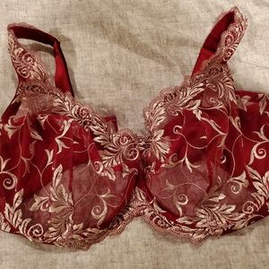 Red and white lace bra 38G